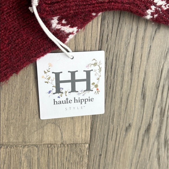 Haute Hippie | NWT Burgundy Sweater Cardigan with Deer Pattern Sz Small - Picture 5 of 12